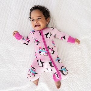 NIB Little Sleepies Pink Penguin Party Zippy - 3-6 months